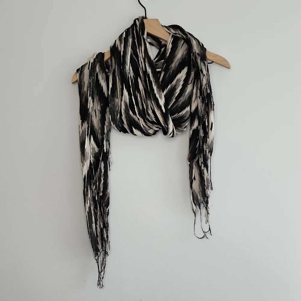 Pashmina Silk Black and White Pattern Wrap Scarf